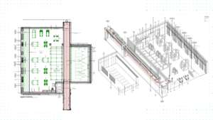 An image containing two pictures, each of different 2D floor plans for DCU's Polaris building.